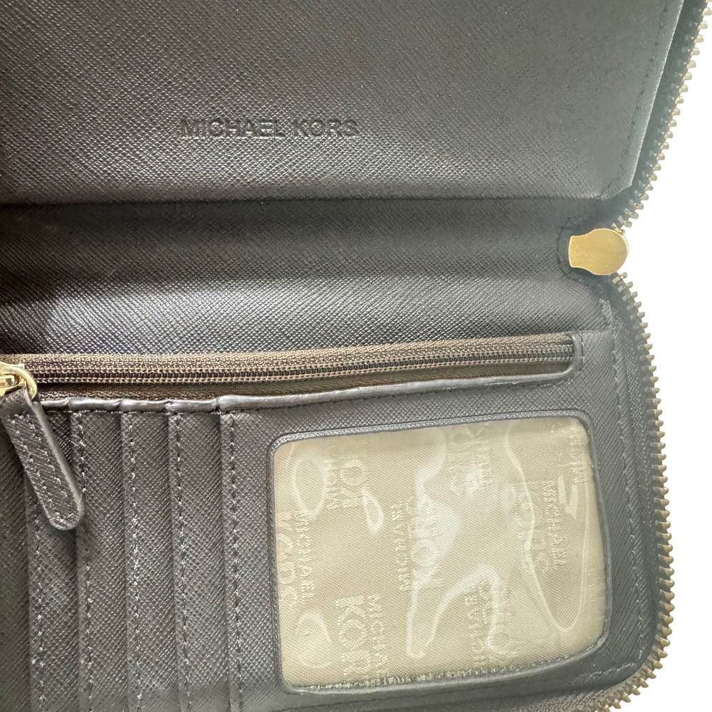 Michael Kors Signature MK Monogram Zip‎ Around Wallet Brown Gold - Picture 6 of 7